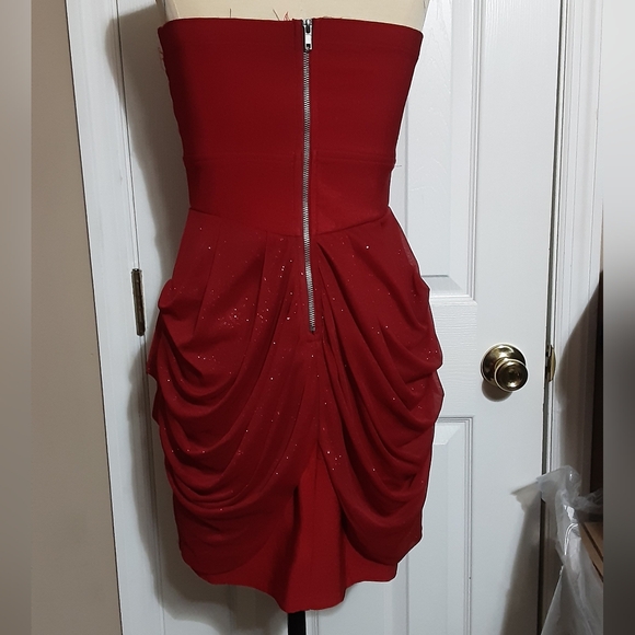 Crystal Doll Short Prom, Homecoming, Pagent Dress Red Glitter Strapless - Picture 2 of 6